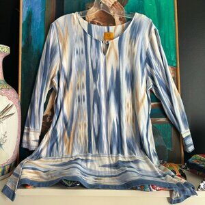 Ruby Rd. Striped Blue and Tan Tunic Large
